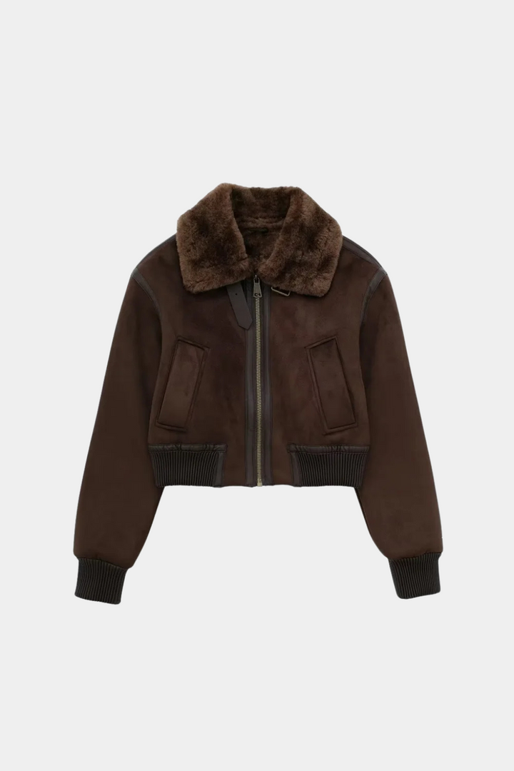 Faux Shearling Aviator Jacke | Cropped Fit | Umgeschlagener Kragen
