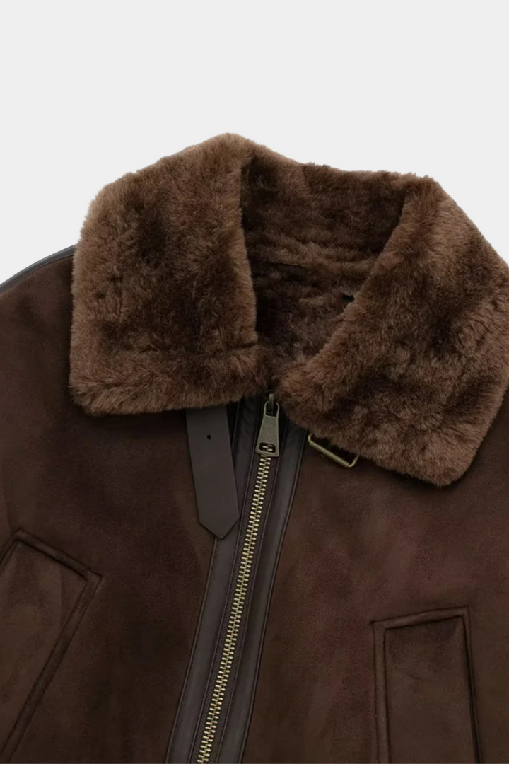 Faux Shearling Aviator Jacke | Cropped Fit | Umgeschlagener Kragen