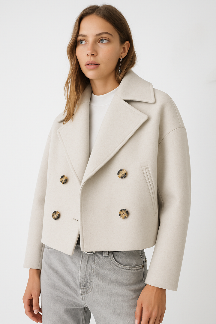 Kurzer Wollmischungs-Mantel | Doppelt Geknöpft | Oversized Fit