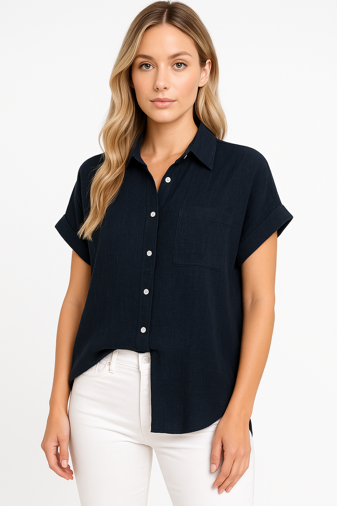 Oversized Leinen-Baumwoll Bluse | Relaxed Fit | Knopf Vorderseite