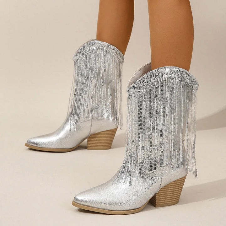 Fringe Mid-Calf Western Boots | Pointed Toe | Block Heel