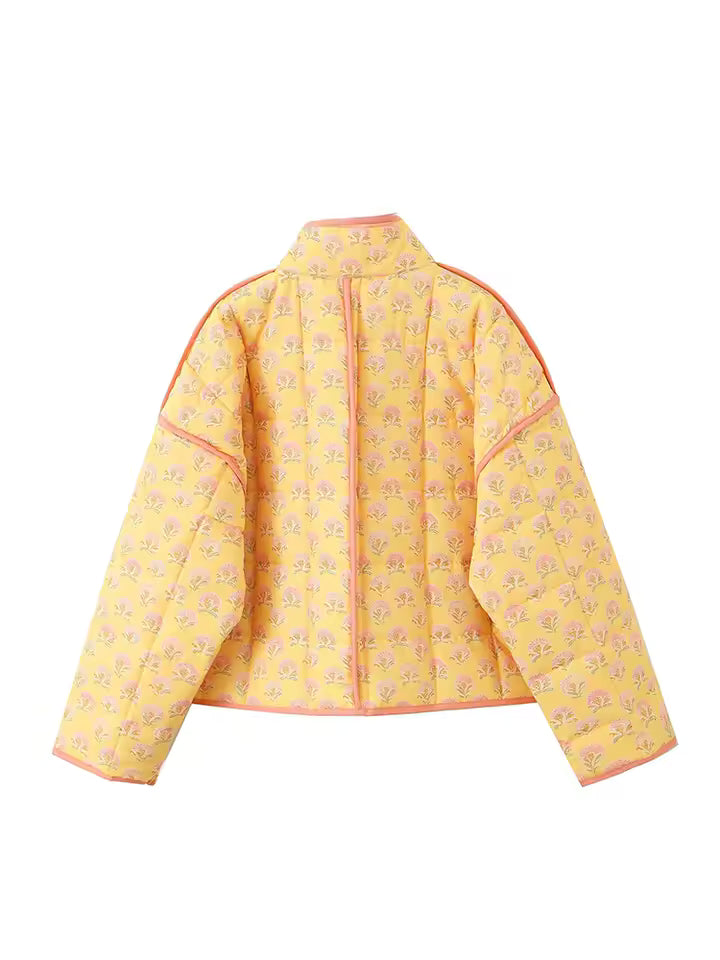 Gequiltete Blumenjacke | Stehkragen | Lockere Passform