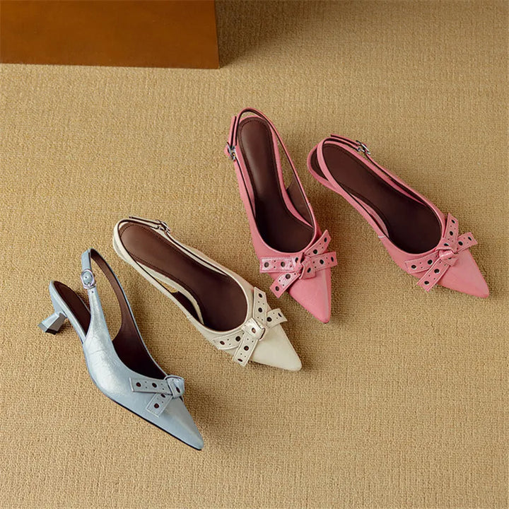 Spitze Toe Slingback Pumps | Echtes Leder | Schleifen Detail