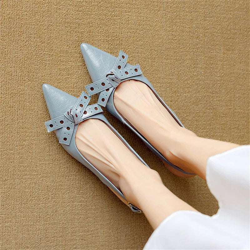 Spitze Toe Slingback Pumps | Echtes Leder | Schleifen Detail