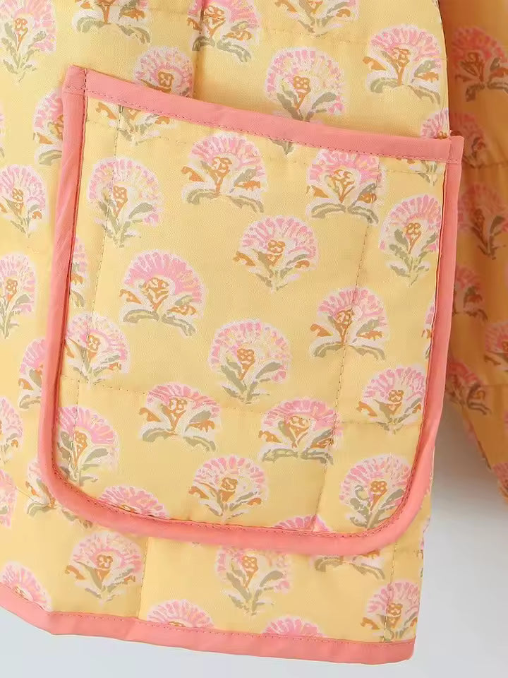 Gequiltete Blumenjacke | Stehkragen | Lockere Passform