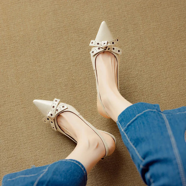Spitze Toe Slingback Pumps | Echtes Leder | Schleifen Detail