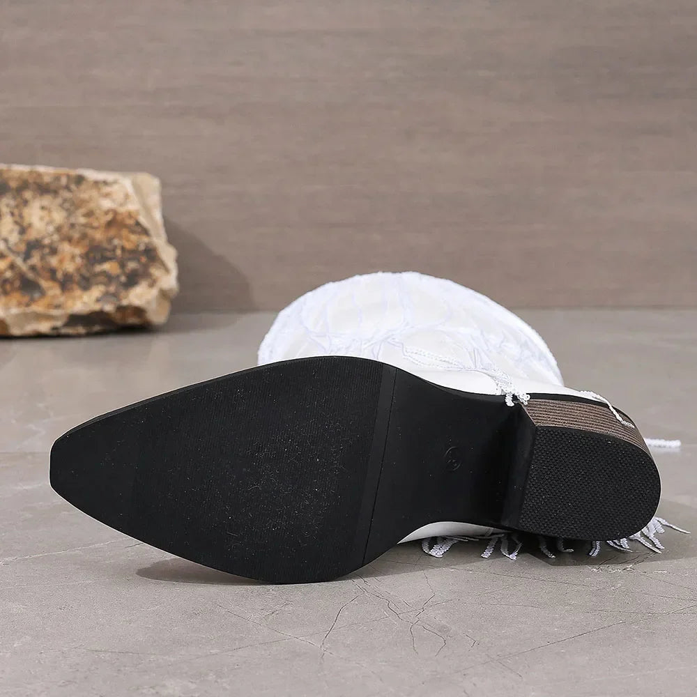 Fringe Mid-Calf Western Boots | Pointed Toe | Block Heel