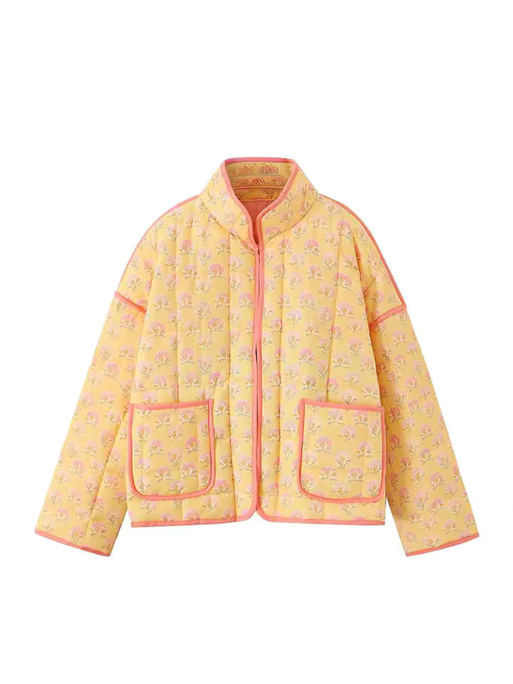 Gequiltete Blumenjacke | Stehkragen | Lockere Passform
