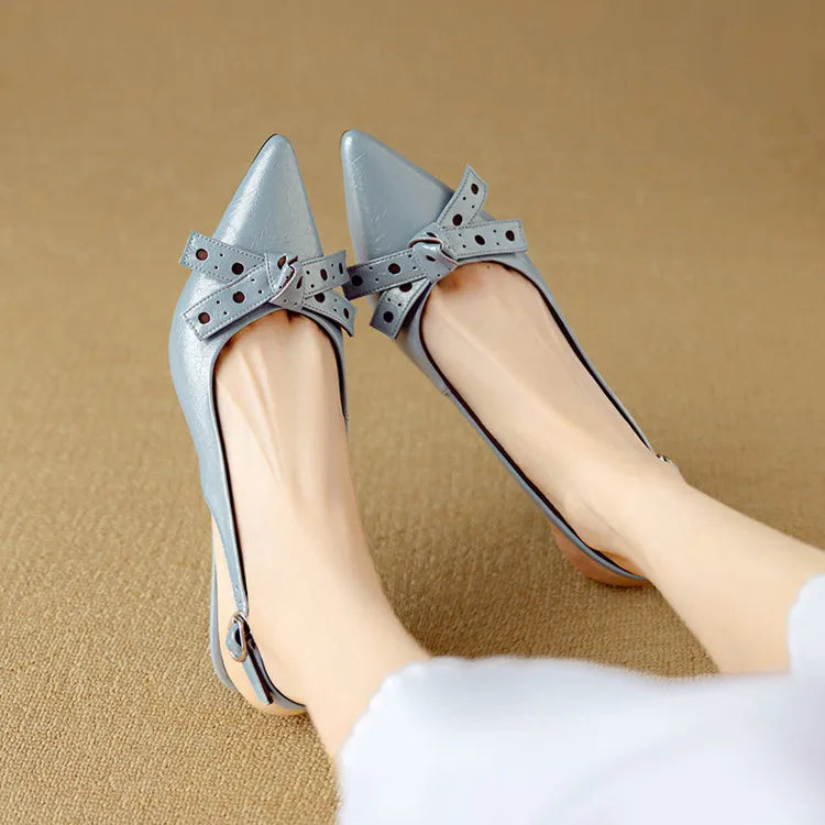 Spitze Toe Slingback Pumps | Echtes Leder | Schleifen Detail