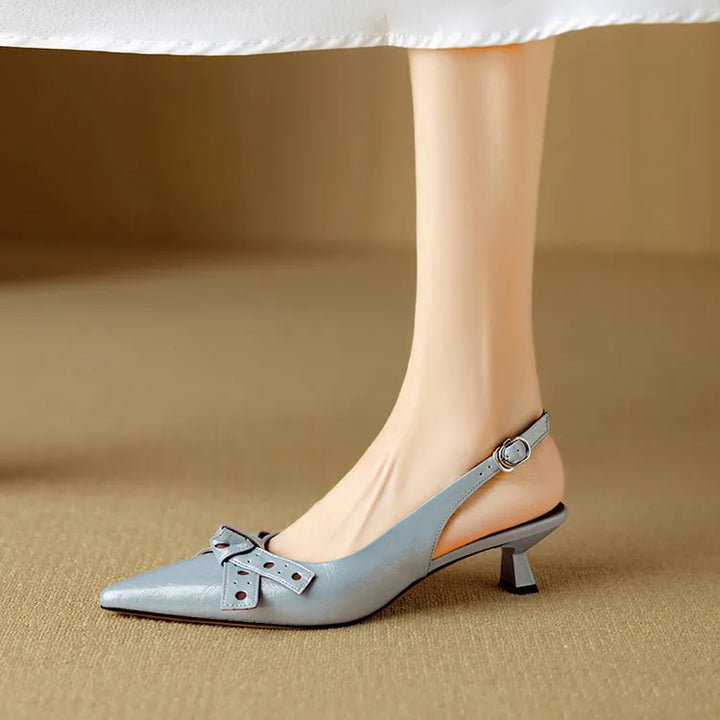 Spitze Toe Slingback Pumps | Echtes Leder | Schleifen Detail