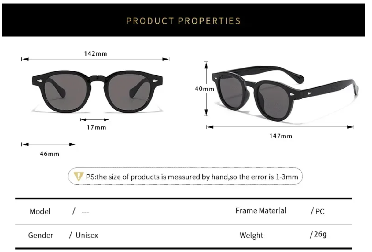 Glanzstück Old Money Polarized Sunglasses - Size Chart