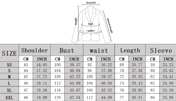 Einreihiges Sakko | Slim Fit | Smart Casual Schnitt - Size Chart