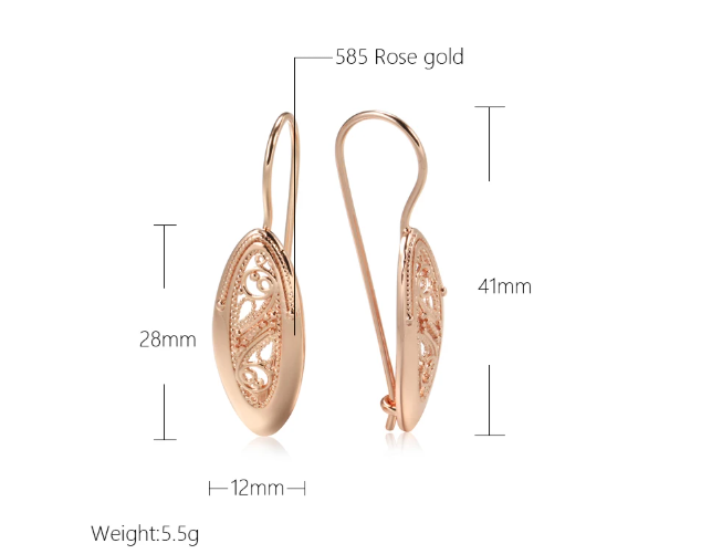Ohrringe Rose Gold | Hohl-Filigran Oval Design - Size Chart