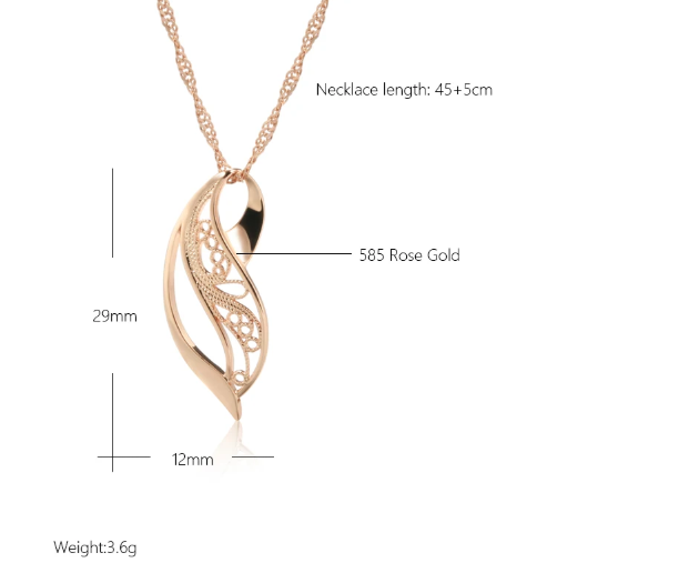 Halskette mit Blatt-Filigree-Anhänger | Rosé Gold - Size Chart