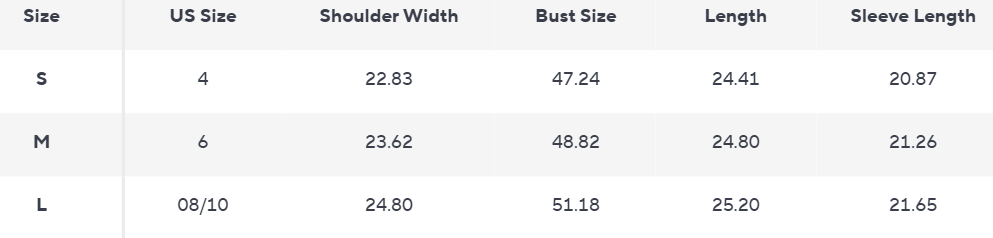Strukturierte Zip Jacke | Hoher Kragen | Cropped Fit - Size Chart