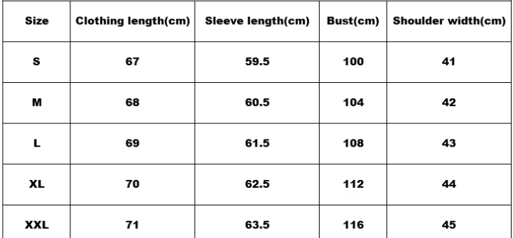 Plüsch Fleece Jacke | Weiche Textur - Size Chart