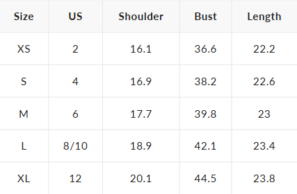 Strukturiertes Ärmelloses Top | Gold Knopfverschluss | V-Ausschnitt Silhouette - Size Chart