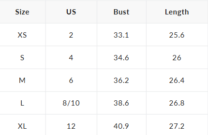Halter Top | Goldene Schnalle | Figurbetonte Silhouette - Size Chart