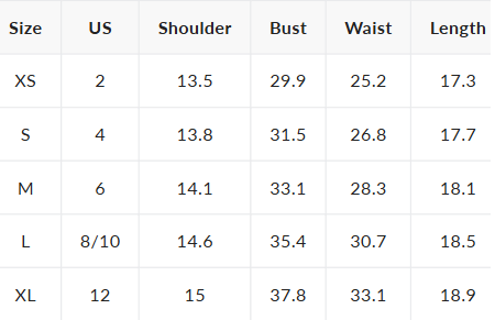 Drapiertes Cowl Neck Top | Goldene Schmetterlingsnadel | Slim Fit - Size Chart