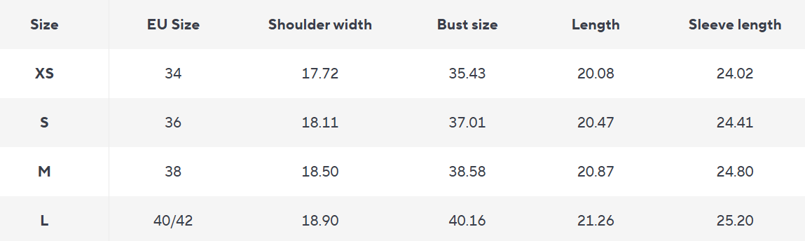 Cropped Button Jacket | Minimalistische Silhouette | Runder Ausschnitt - Size Chart