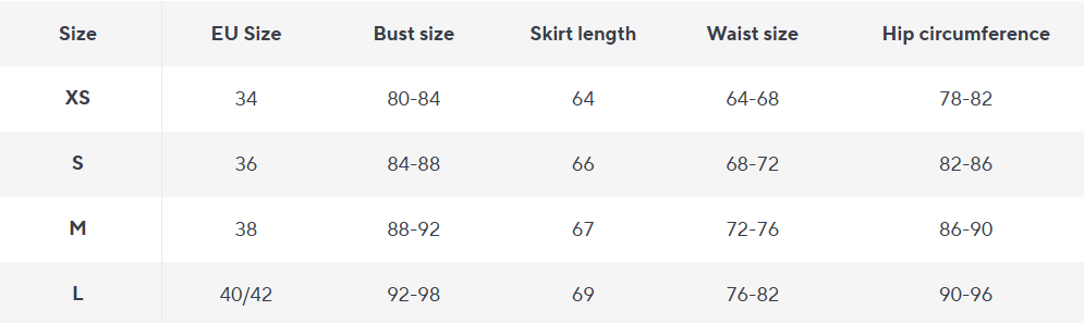 Bodycon Mini Kleid | Quadratischer Ausschnitt | Stretch Stoff - Size Chart