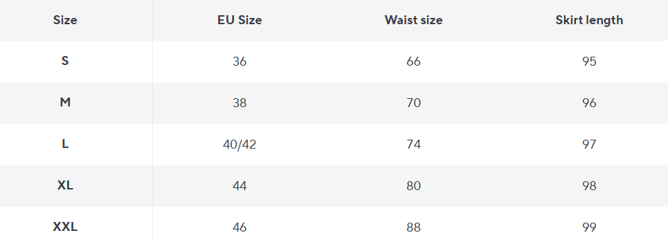 Maxi Rock in A-Linie Schwarz | Elastischer Taillengummi mit Zugband - Size Chart