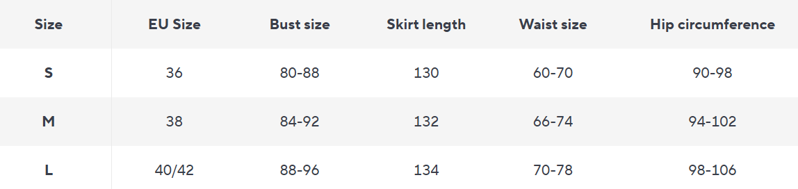 Maxikleid aus Satin mit Spitze | Corsettoberteil, Sheere Ärmel, Rückenschlitz - Size Chart