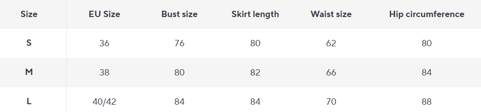 Kleid Nachtfall | Corsettoberteil | Gefalteter Rock | V-Ausschnitt - Size Chart