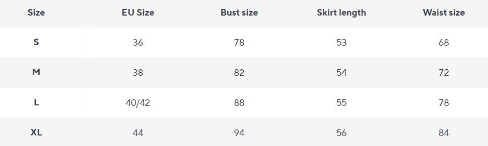 Iris Off-Shoulder Mini Kleid | Herz-Ausschnitt | Ausgestellter Rock - Size Chart