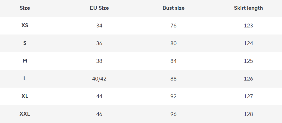 Maxikleid mit Spaghetti-Trägern | Slim Fit Bodenlang - Size Chart