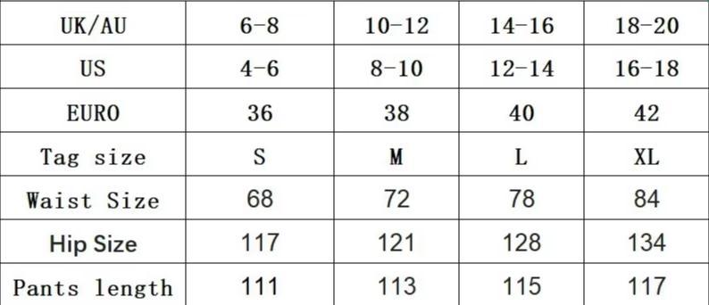 Weite Bein Hosen | Hohe Taille Minimalistisches Design - Size Chart