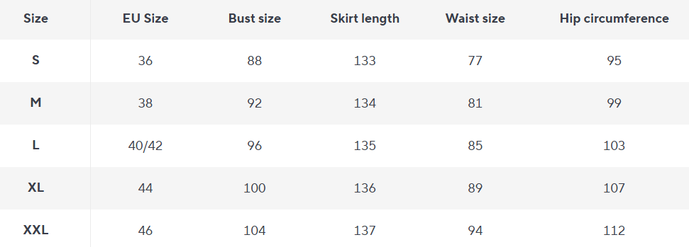 Chiffon Maxi Kleid | V-Ausschnitt | Empire Taillierung | Lagen Saum - Size Chart