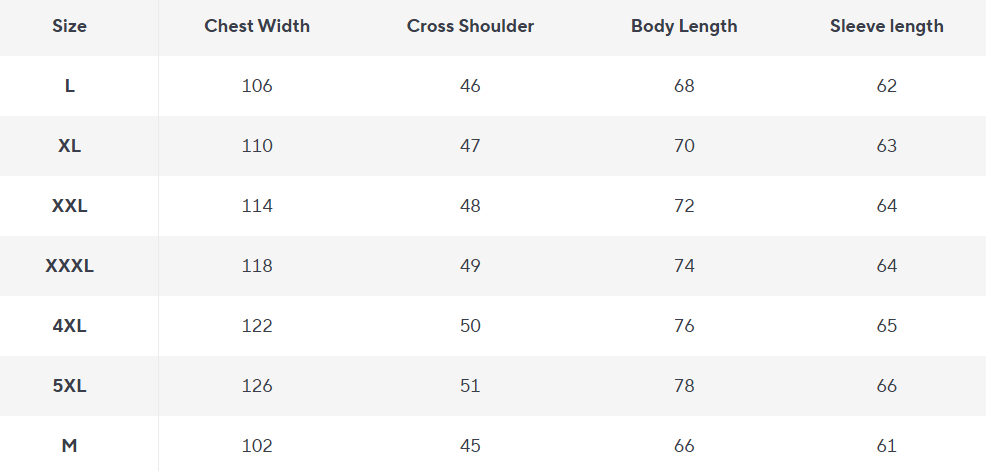 Leichte Frühlingsjacke | Wasserabweisend | Vollzipper - Size Chart