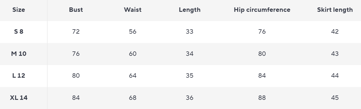 Minirock | Hoch Tailliert | Ausgestellte Stretch Silhouette - Size Chart