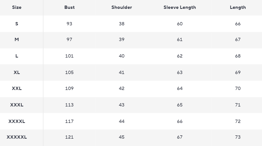 Teddy Fleece Jacke | Hoodie mit Reißverschluss - Size Chart