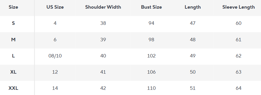 Gestickte Kunstleder Bikerjacke | Reißverschluss | Taillierte Passform - Size Chart