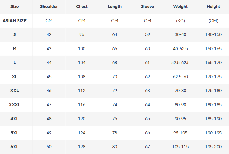 Winter Pufferjacke mit Kapuze | Leichte isolierte Schale - Size Chart