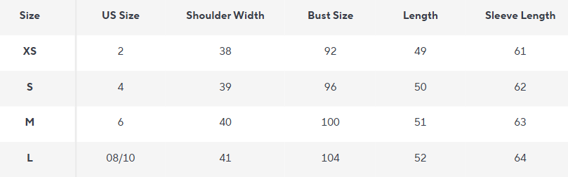 Cropped Jacke | Gold Knopf Detail | Strukturierter Polyester-Mix - Size Chart