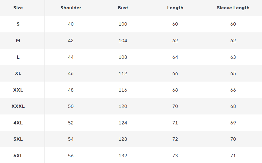 Denim Jacke | Fleece Futter Winter Überhemd - Size Chart