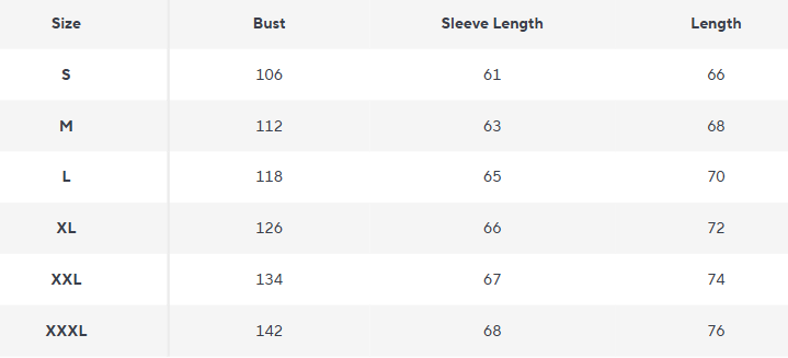 Pufferjacke | Leicht, mit Kapuze, isoliert - Size Chart