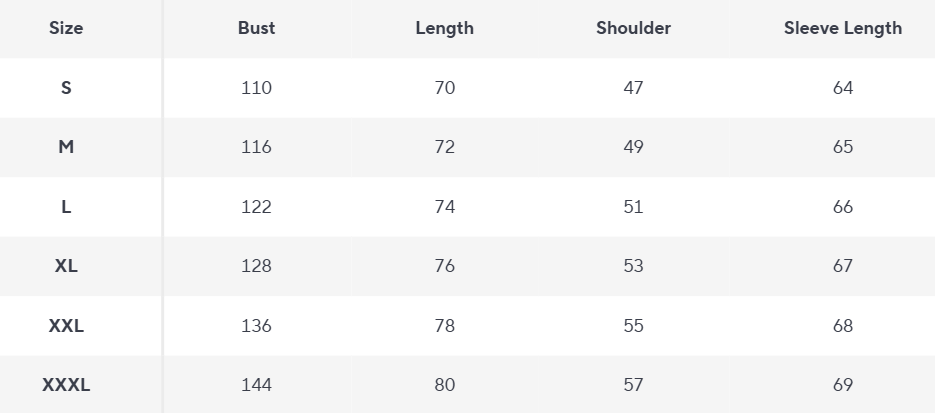 Fleece Hoodie | Zip Detail | Grundlinie Utility Knit - Size Chart