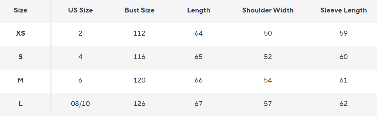 Zip Jacke | Leichtgewicht Mix | Grundlinie Classic - Size Chart