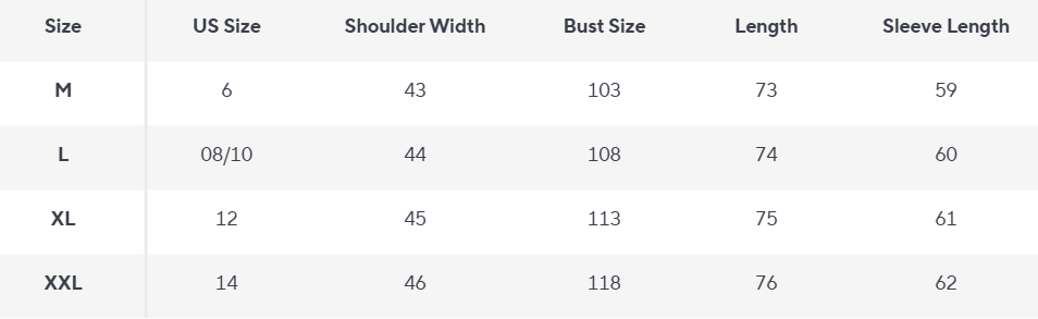 Damen Parka mit Kapuze | Faux Fur Futter | Wasserabweisend Verstellbare Passform - Size Chart