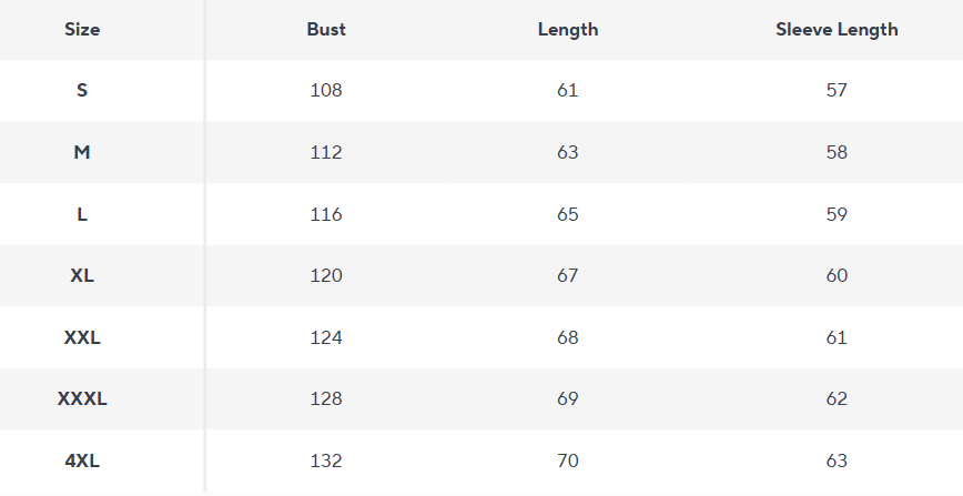 Leichter Daunenhoodie | Quilted Spliced Design | Herbst-Winter - Size Chart