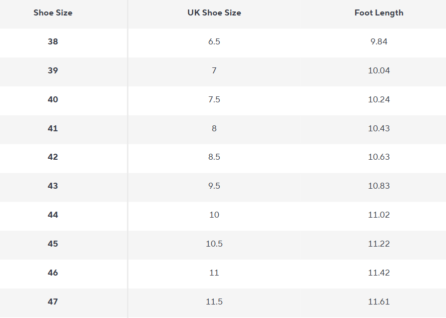 Oxford Schuhe Herren | Kunstleder | Grundlinie Kollektion - Size Chart
