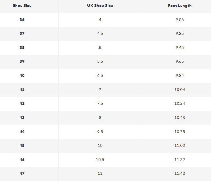 Leder Slipper | Split Leder | Grundlinie Kollektion - Size Chart