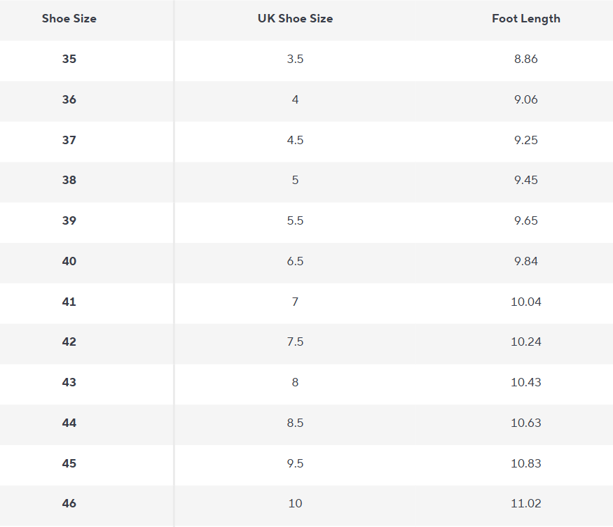 Weiße Sneakers | Split Leder | Grundlinie Perforierte Ausgabe - Size Chart