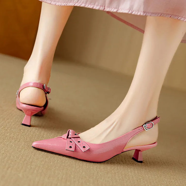 Spitze Toe Slingback Pumps | Echtes Leder | Schleifen Detail