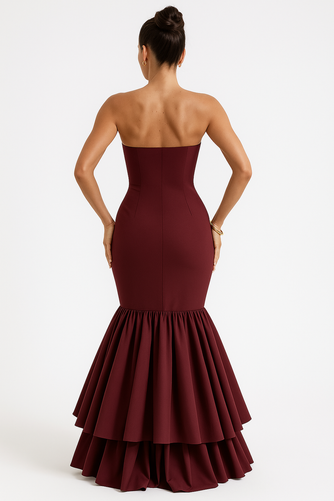 Strapless Ruffle Maxi Kleid | Hoher Schlitz und Bodycon Fit