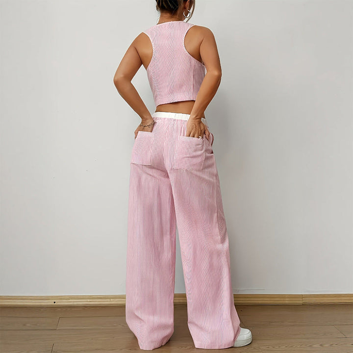 Gestreifte Ärmellose Weste und Weite Hosen Set | Sommer Resort
